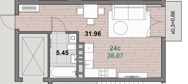 Квартира 38,1 м², 1-комнатная - изображение 1