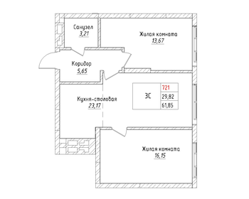 Квартира 61,9 м², 3-комнатная - изображение 3