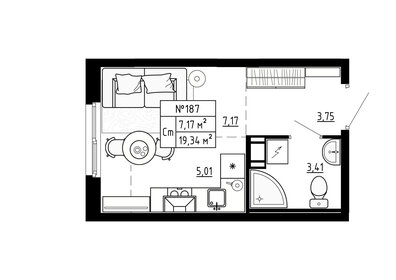 Квартира 19,3 м², студия - изображение 1