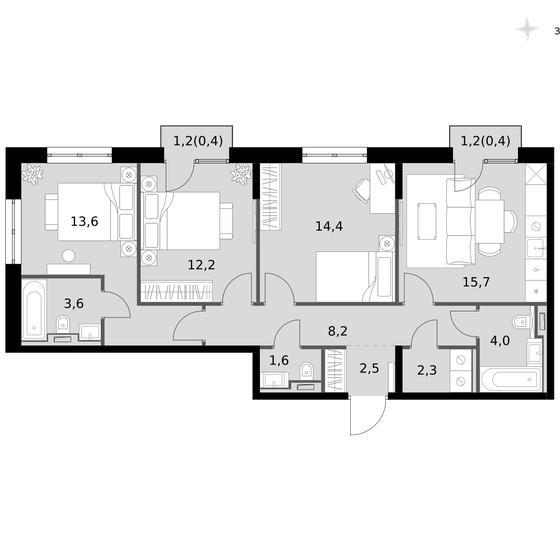 108 м², 3-комнатная квартира 16 999 990 ₽ - изображение 90