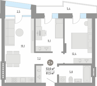 Квартира 53,6 м², 2-комнатная - изображение 1