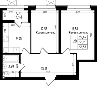Квартира 56,6 м², 2-комнатная - изображение 1