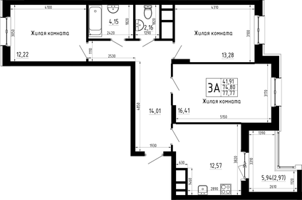 Квартира 77,8 м², 3-комнатная - изображение 1