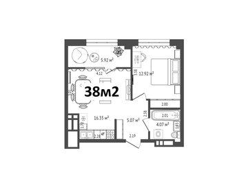 Квартира 38 м², 1-комнатная - изображение 1