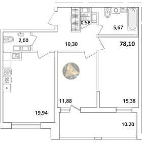 Квартира 78,1 м², 2-комнатная - изображение 1