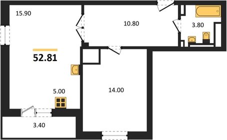 Квартира 53 м², 1-комнатная - изображение 1