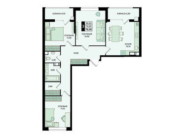 Квартира 79 м², 3-комнатная - изображение 1