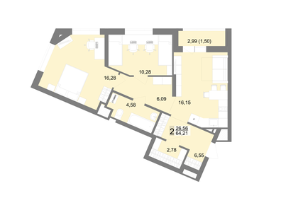 Квартира 64,2 м², 2-комнатная - изображение 1