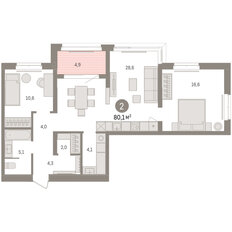 Квартира 80,1 м², 2-комнатная - изображение 3
