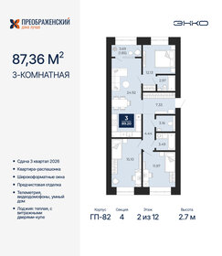 Квартира 87,4 м², 3-комнатная - изображение 1