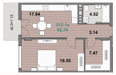 Квартира 52,7 м², 1-комнатная - изображение 1