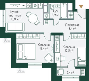 Квартира 54,4 м², 2-комнатная - изображение 1