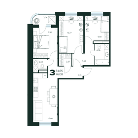 Квартира 76,1 м², 3-комнатная - изображение 1