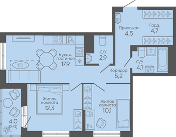 Квартира 63,7 м², 2-комнатная - изображение 1