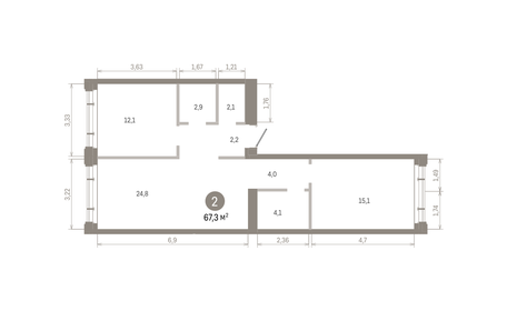 Квартира 67,3 м², 2-комнатная - изображение 2