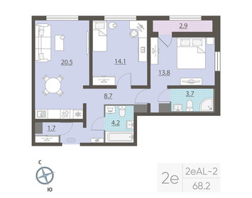 Квартира 68,2 м², 2-комнатная - изображение 2