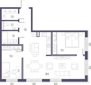Квартира 77,4 м², 2-комнатная - изображение 1