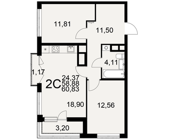 Квартира 60,8 м², 2-комнатная - изображение 1