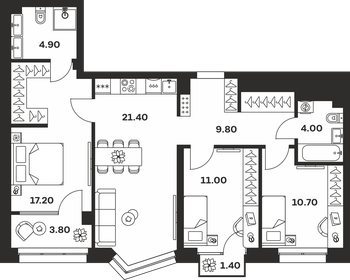 Квартира 84,2 м², 3-комнатная - изображение 1