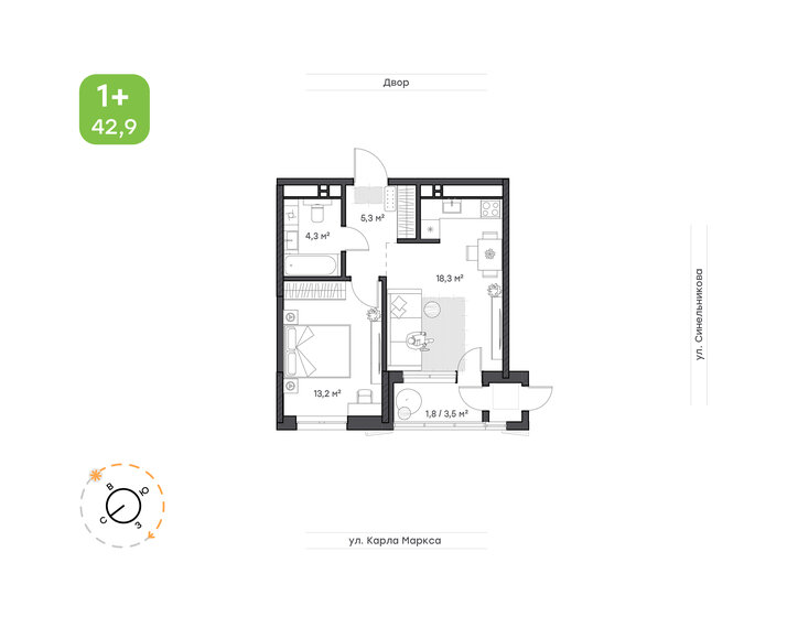 42,9 м², 1-комнатная квартира 10 009 139 ₽ - изображение 1