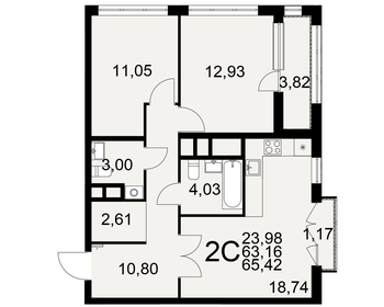 Квартира 65,4 м², 2-комнатная - изображение 1