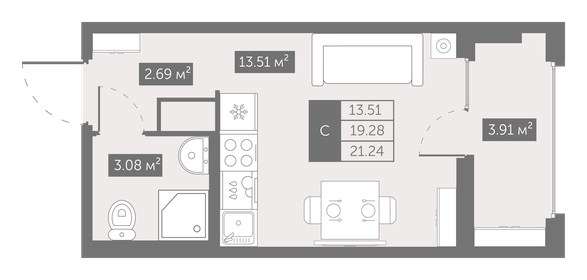 Квартира 21,2 м², студия - изображение 1