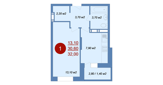 Квартира 32 м², 1-комнатная - изображение 1