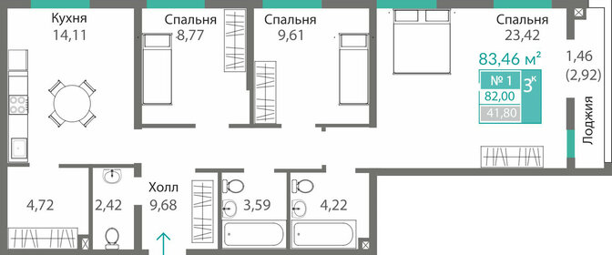 Квартира 82 м², 3-комнатная - изображение 1