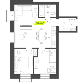 Квартира 66,4 м², 3-комнатная - изображение 1