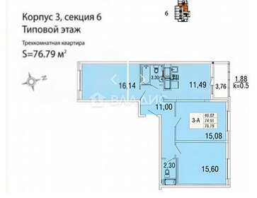 Квартира 76,8 м², 3-комнатная - изображение 1