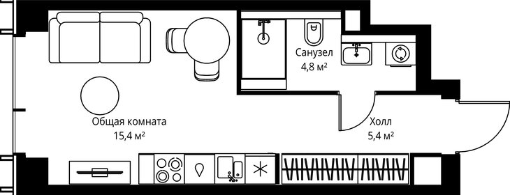 Квартира 25,6 м², студия - изображение 2