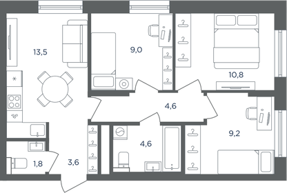 Квартира 57,1 м², 3-комнатная - изображение 1