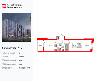 Квартира 37 м², 1-комнатная - изображение 1