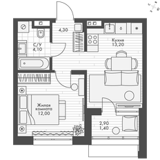 Квартира 35 м², 1-комнатная - изображение 1