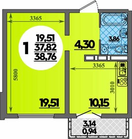 Квартира 38,8 м², 1-комнатная - изображение 1
