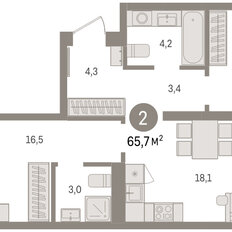 Квартира 65,7 м², 2-комнатная - изображение 2