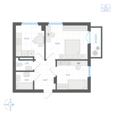 Квартира 48,5 м², 2-комнатная - изображение 2