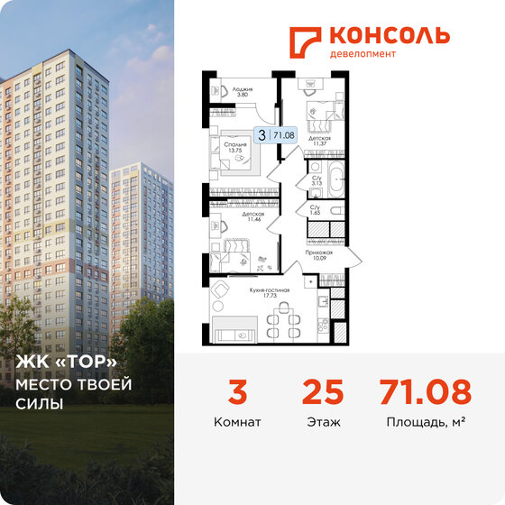 71,1 м², 3-комнатная квартира 10 448 760 ₽ - изображение 28