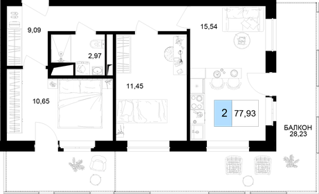 Квартира 77,9 м², 2-комнатные - изображение 1