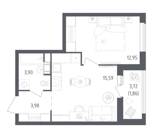Квартира 38,3 м², 1-комнатная - изображение 1