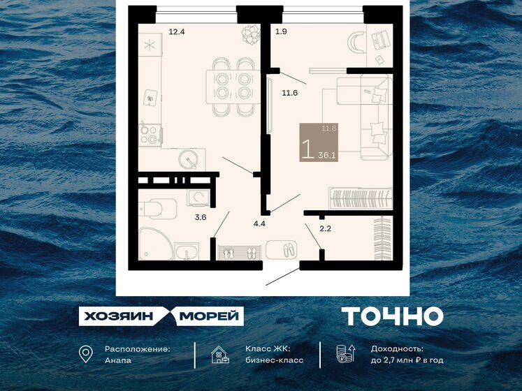 43,6 м², 1-комнатная квартира 7 790 000 ₽ - изображение 86