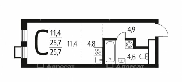 Квартира 25,7 м², 1-комнатная - изображение 1