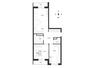 Квартира 69,7 м², 3-комнатная - изображение 1