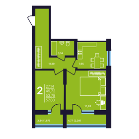 Квартира 53,8 м², 2-комнатная - изображение 1