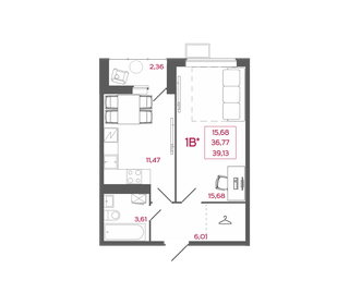Квартира 39,1 м², 1-комнатная - изображение 1