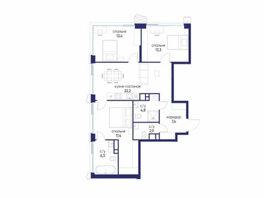 Квартира 87,7 м², 3-комнатная - изображение 1