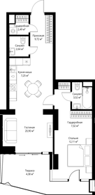 Квартира 70,3 м², 1-комнатная - изображение 2