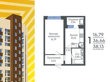 Квартира 38,1 м², 1-комнатная - изображение 1