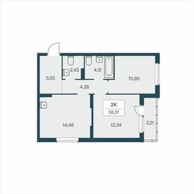 Квартира 58,3 м², 2-комнатная - изображение 1
