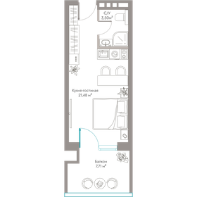 Квартира 32,7 м², студия - изображение 1
